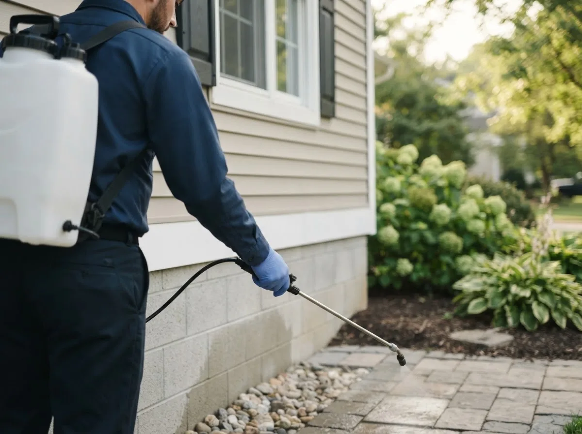 Pest control technician inspecting a home in Blissfield, OH